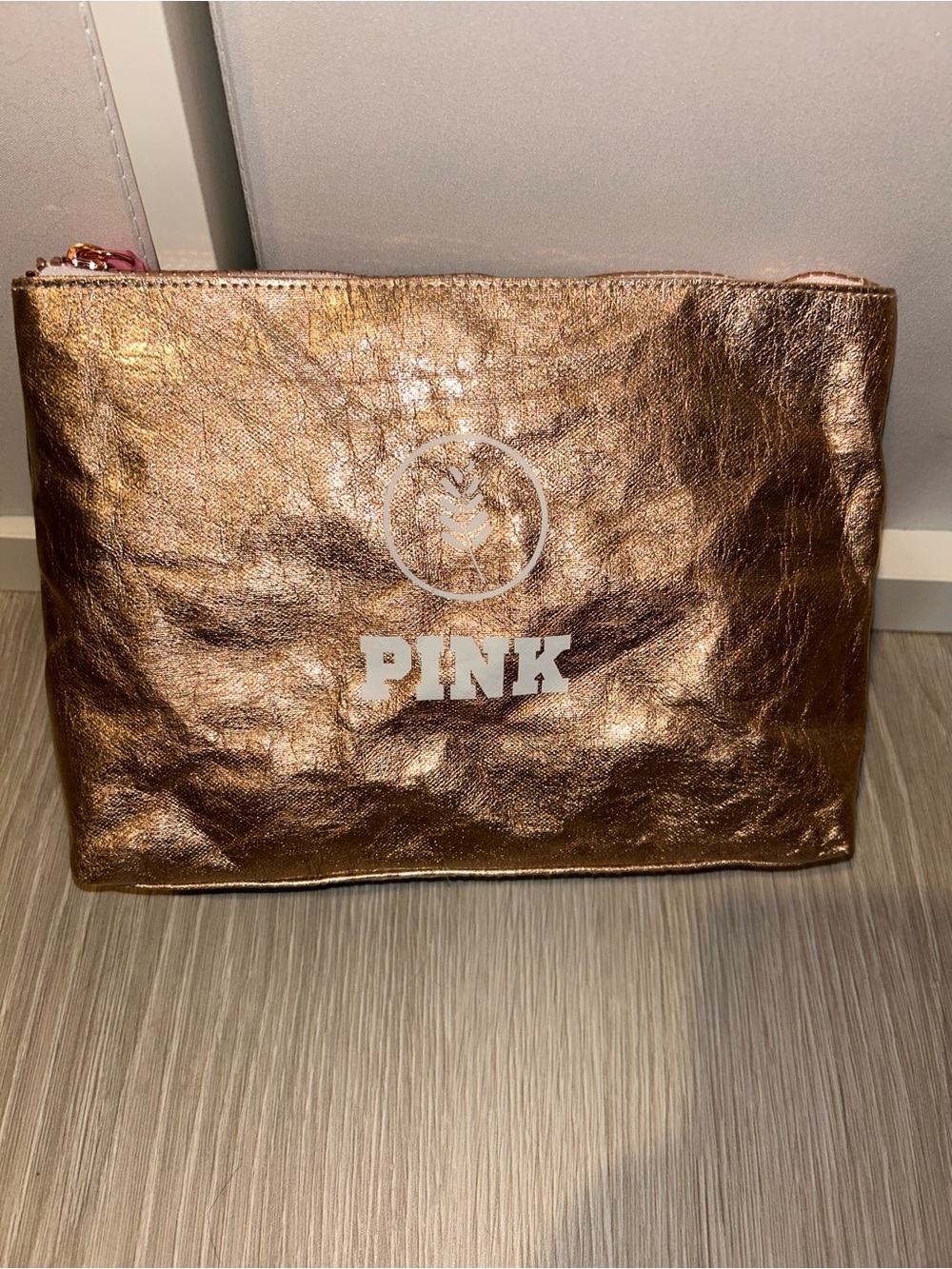 PINK Victoria's Secret Metallic Rose Gold Cosmetic Pouch
